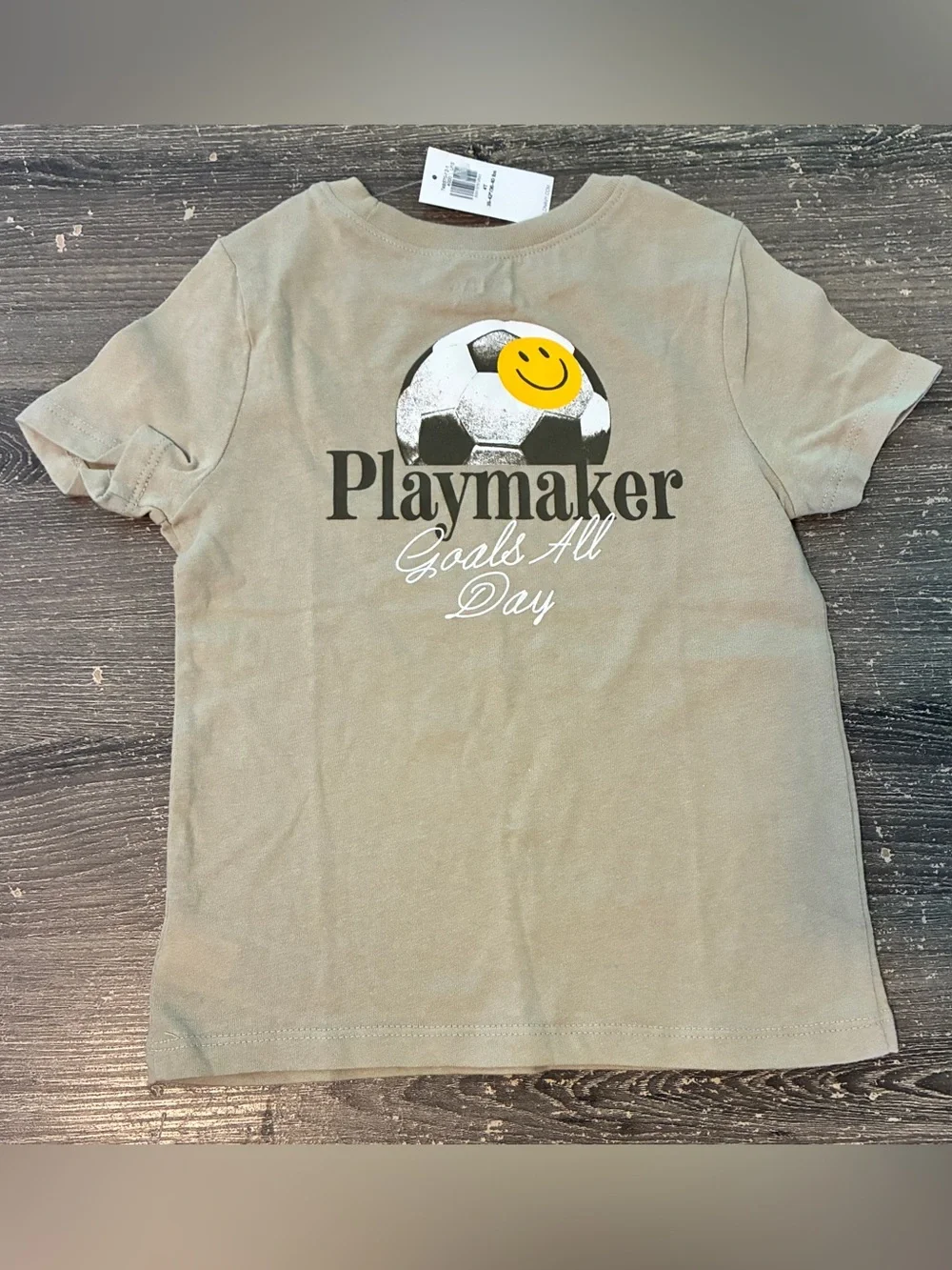 Old Navy Tan Short Sleeve Tee with Soccer Smile Patch